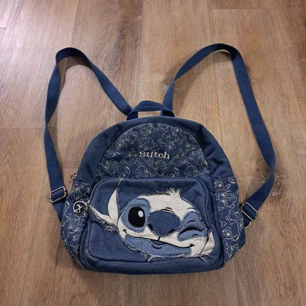 Stitch Denim Mini Backpack with Embroidered Front